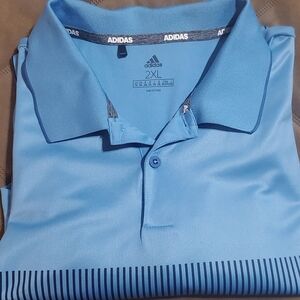 Adidas Men's Sky Blue Polo Shirt With Stripes. Sx 2XL